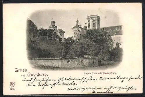 AK Augsburg, Rotes Thor mit Wasserturm