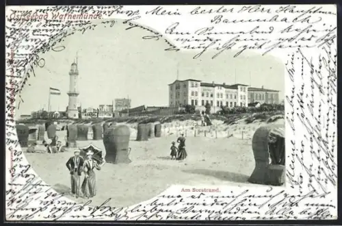 AK Warnemünde, Leuchtturm, Kurhaus, Seestrand