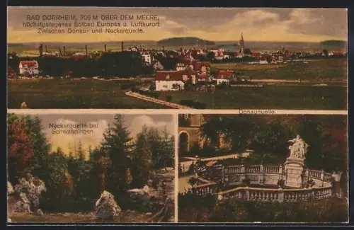 AK Bad Dürrheim, Ortsansicht, Donauquelle, Neckarquelle bei Schwenningen