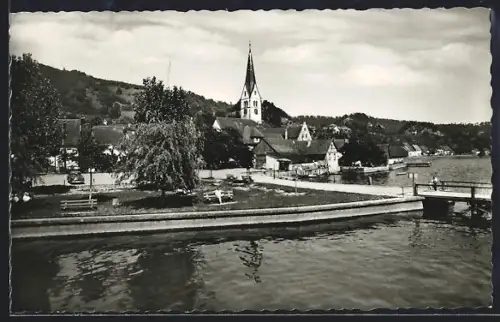 AK Sipplingen am Bodensee, Ortsansicht mit Kirche und Uferpromenade