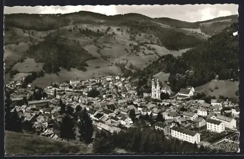 AK Todtnau /Hochschwarzwald, Blick vom Hasenhorn auf Stadt und Kirche