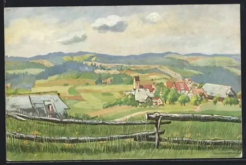 Künstler-AK Saig /bad. Schwarzwald, Ortsansicht