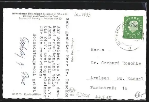 AK Birkendorf /Schwarzwald, Ortsansicht, Gasthof und Pension zur Post, Inh. F. Fechtig