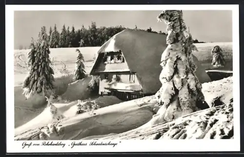 AK Rohrhardsberg /Schonach, Gasthaus Schwedenschanze, Inh. Josef Burger, Winterlandschaft