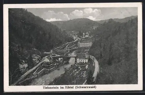 AK Tiefenstein / Albtal, Ortsansicht mit Fluss und Fabrikgebäuden