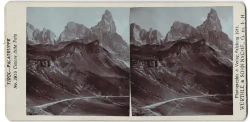 Stereo-Fotografie Würthle & Sohn Nachf., Salzburg, Ansicht Cimone della Pala /Tirol, Bergstrasse mit Gipfelblick