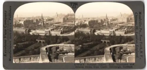 Stereo-Fotografie Keystone View Company, Meadville /PA, Ansicht Edinburgh, National Gallery, Scott Monument, Princes St.