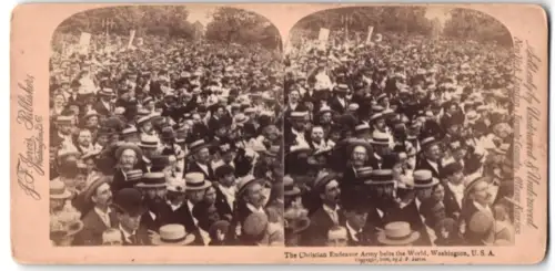 Stereo-Fotografie J. F. Jarvis, Washington D.C., Ansicht Washington D.C., The Christian Endeavor Army belts the World
