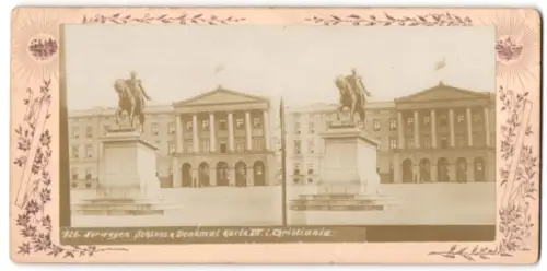 Stereo-Fotografie unbekannter Fotograf, Ansicht Christiania, Schloss und Denkmal Karls XIV.