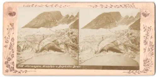 Stereo-Fotografie unbekannter Fotograf, Ansicht Suphelle-Brae, Eishöhle mit Bergsteiger