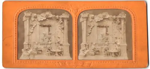 Stereo-Fotografie Bühnenbild mit Skeletten samt leuchtenden Augen, Halt gegen das Licht