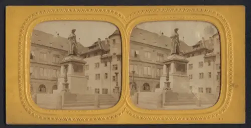 Stereo-Fotografie E.L., Ansicht Stuttgart, das Schillerdenkmal auf dem Schillerplatz, Halt gegen das Licht Hold to Light