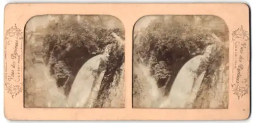 Stereo-Fotografie Adolphe Block, Paris, Ansicht Eaux-Bonnes, Cascade et Corrent du Gros-hetre, Halt gegen das Licht