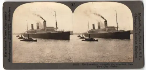 Stereo-Fotografie Keystone View Co., Meadville, Dampfer Leviathan aka Vaterland at New York Harbor