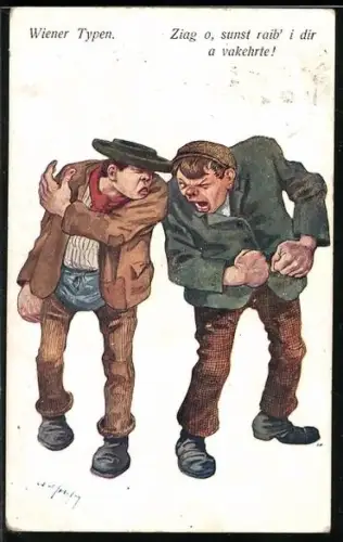 Künstler-AK Carl Josef Pollak: zwei streitende Knaben