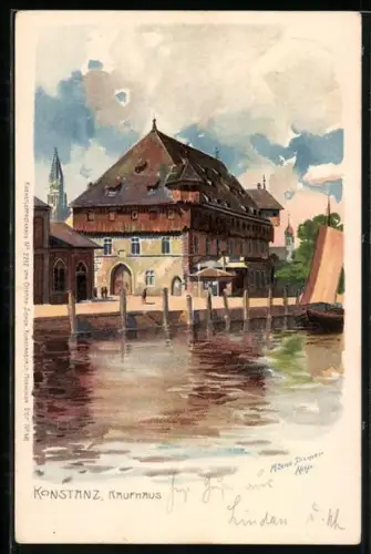 Künstler-AK Zeno Diemer: Konstanz, Kaufhaus, Segelboot