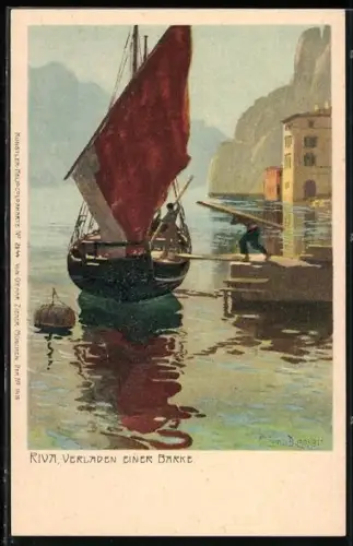 Künstler-AK Zeno Diemer: Torbole, Verladen einer Barke