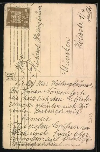 Künstler-AK F.Baumgarten: Kleines Mädchen in rotem Kleid, ihr Hund blickt zu ihr auf