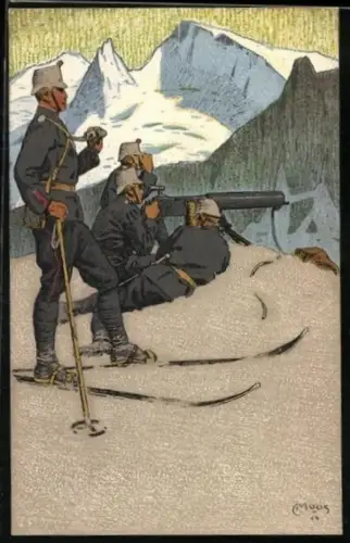 Künstler-AK Carl Moos: Schweizerische Grenzbesetzung 1914, Gebirgsinfanterie-Mitrailleure