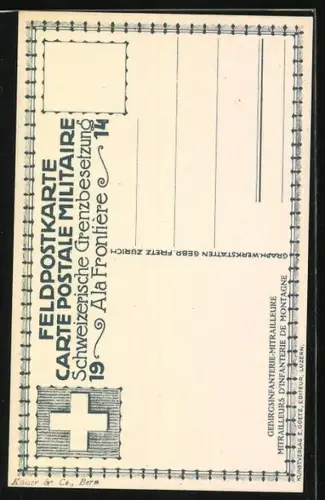 Künstler-AK Carl Moos: Schweizerische Grenzbesetzung 1914, Gebirgsinfanterie-Mitrailleure
