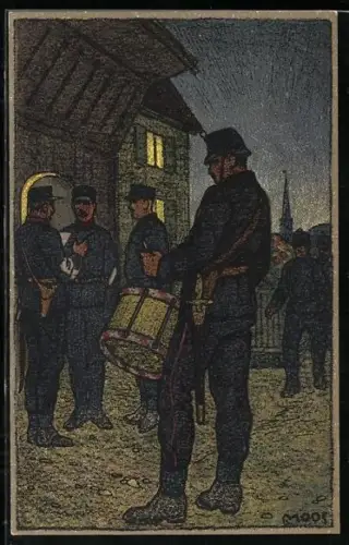 Künstler-AK Carl Moos: Schweizerische Grenzbesetzung 1914, Zapfenstreich