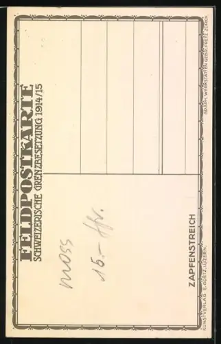 Künstler-AK Carl Moos: Schweizerische Grenzbesetzung 1914, Zapfenstreich