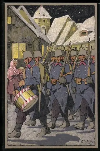 Künstler-AK Carl Moos: Schweizerische Grenzbesetzung 1914, Ausmarsch