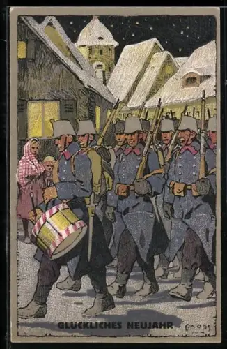 Künstler-AK Carl Moos: Schweizerische Grenzbesetzung 1914, Ausmarsch