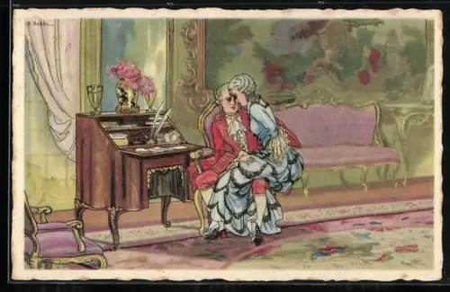 Künstler-AK Dario Gobbi: verliebtes Barockpaar