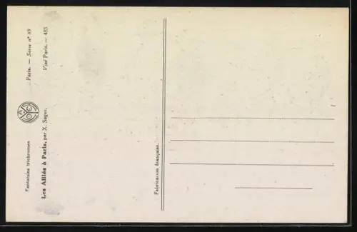 Künstler-AK Xavier Sager: Die Alliierten in Paris, Die USA liebäugelt mit französischen Damen