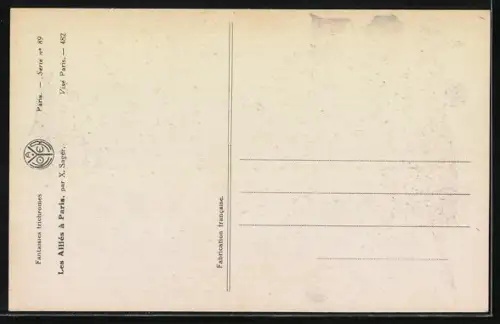 Künstler-AK Xavier Sager: Soldaten gehen mit hübschen Frauen spazieren, Les Alliés à Paris