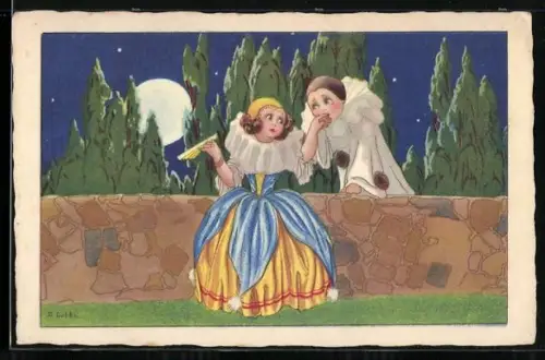 Künstler-AK Dario Gobbi: Narr und Närrin treffen sich bei Vollmond