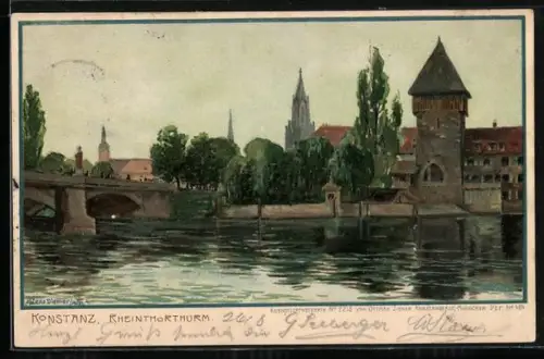 Künstler-AK Zeno Diemer: Konstanz, Partie am Rheintorturm