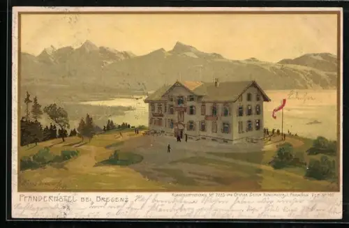 Künstler-AK Zeno Diemer: Bregenz, Pfänderhotel aus der Vogelschau