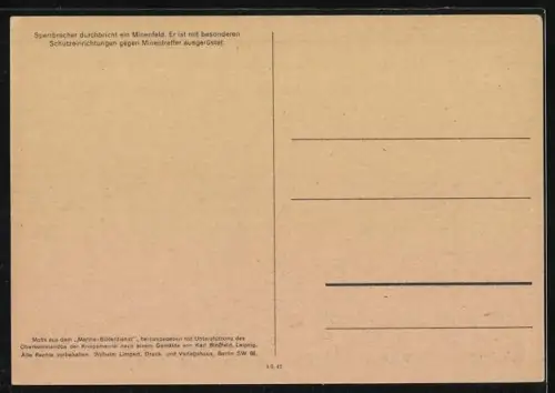 AK Sperrbrecher durchbricht ein Minenfeld, Er ist mit besonderen Schutzeinrichtungen gegen Minentreffer ausgerüstet, Kri