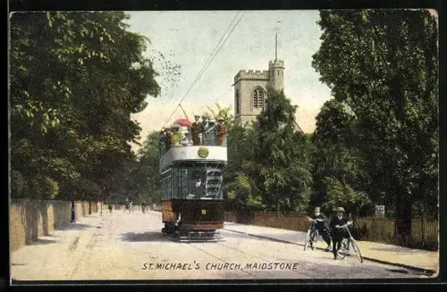 AK Maidstone, St. Michael`s Church, Strassenbahn