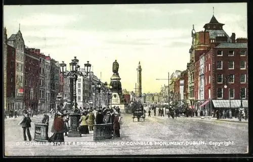 AK Dublin, O`Connells Street & Bridge, showing O`Connells Monument