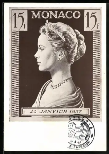 AK Gracia von Monaco, Briefmarkenmotiv, Portrait