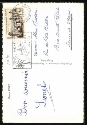 AK Grace Kelly, Portrait in Seidenkleid und -Mantel