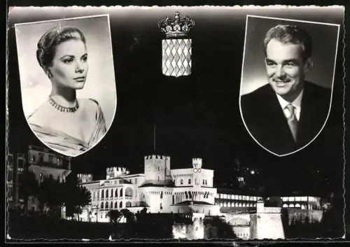 AK Rainier III, Grace Kelly, Portraits, Palast, Wappen