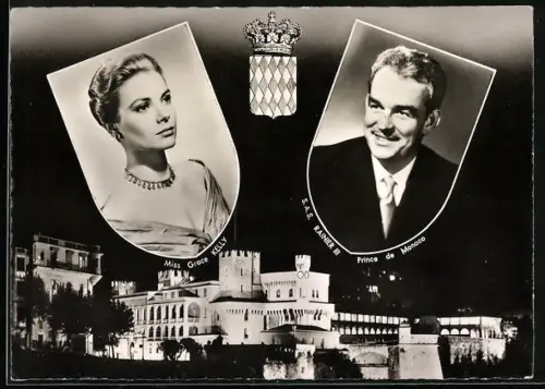 AK Hochzeit von Fürst Rainier III. von Monaco mit der Schauspielerin Grace Kelly 1956