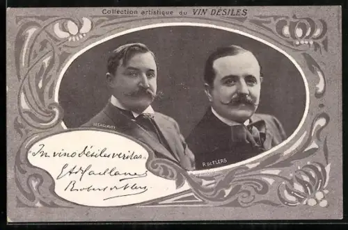 AK Schauspieler de Caillavet und R. de Flers in Portrait mit Zierrahmen