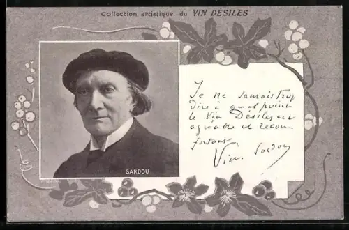 AK Collection artistique du Vin Désiles, Sardou, Portrait des Dichters