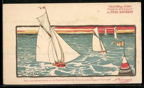 AK Liqueur Père Kermann, Segelboote, Reklame