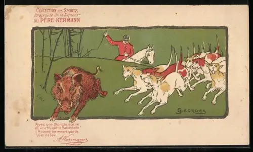 AK Liqueur Père Kermann, Wildschweinjagd, Reklame