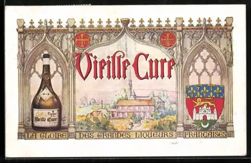 AK Liqueur La Gloire, Vieille Cure, Wappen, Reklame