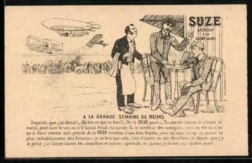 AK A La Grande Semaine de Reims, Suze Aperitif à la Gentiane, Reklame