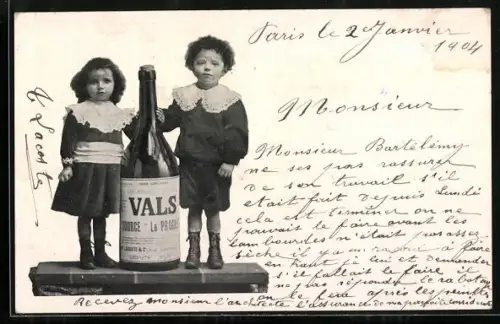 AK Vals, Kinder mit Flasche, Reklame
