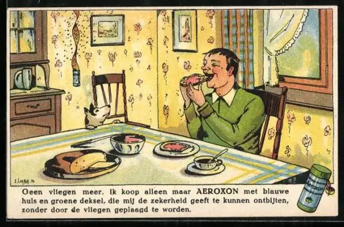 AK Aeroxon, Vergnügter Esser, Dose, Reklame