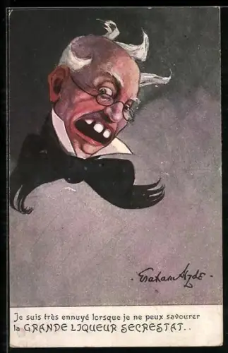 AK Reklame für la Grande Liqueur Secrestat, Mann mit Brille